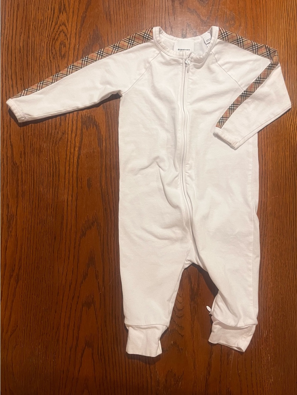 Burberry Baby Claude Romper Jumpsuit white Beige Check Trim size 18 months